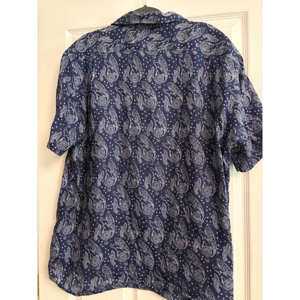 Cremieux Button Shirt XL Navy Paisley Linen, Casual, Beach, Summer, Tropical, XL - Picture 4 of 8